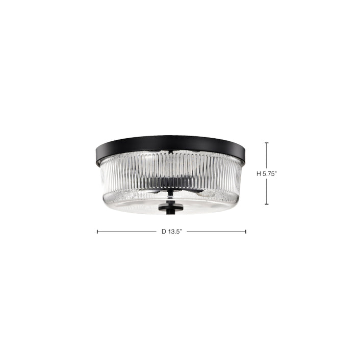 SATCO/NUVO Grayson Small Flush Mount Matte Black Finish Clear Ribbed Glass (60-8608)