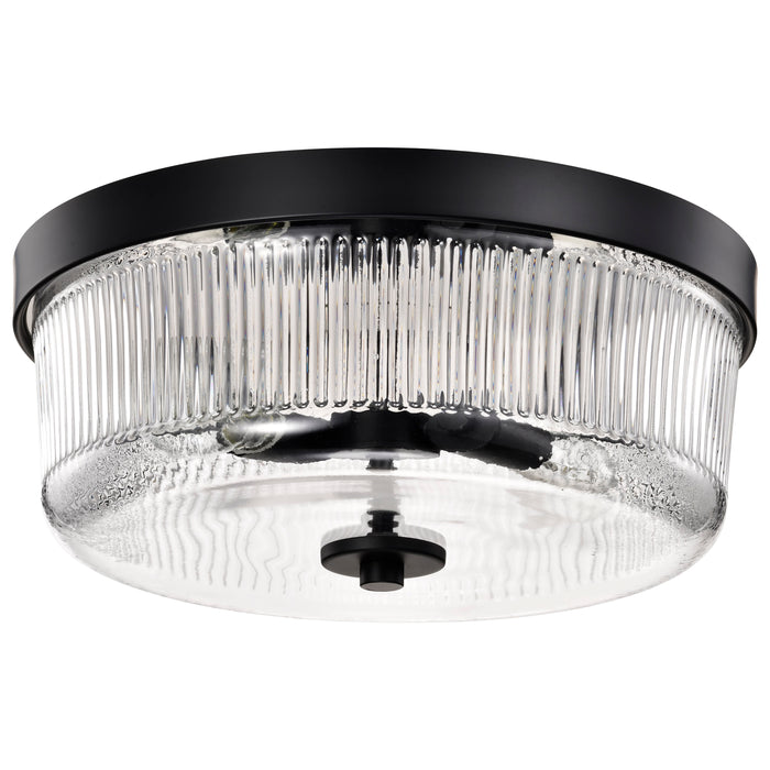 SATCO/NUVO Grayson Small Flush Mount Matte Black Finish Clear Ribbed Glass (60-8608)