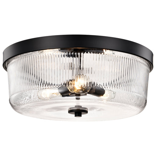 SATCO/NUVO Grayson Large Flush Mount Matte Black Finish Clear Ribbed Glass (60-8609)
