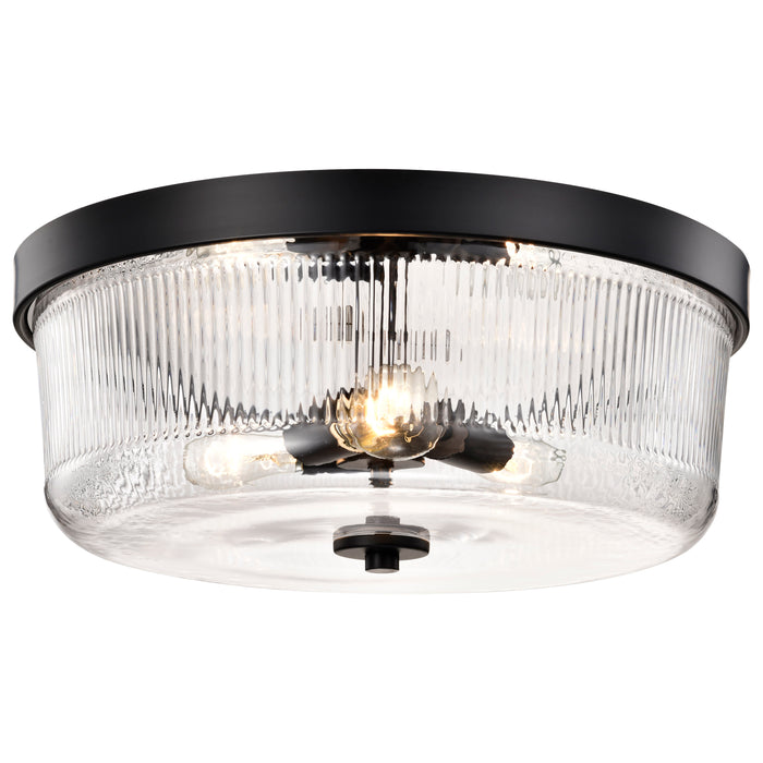 SATCO/NUVO Grayson Large Flush Mount Matte Black Finish Clear Ribbed Glass (60-8609)