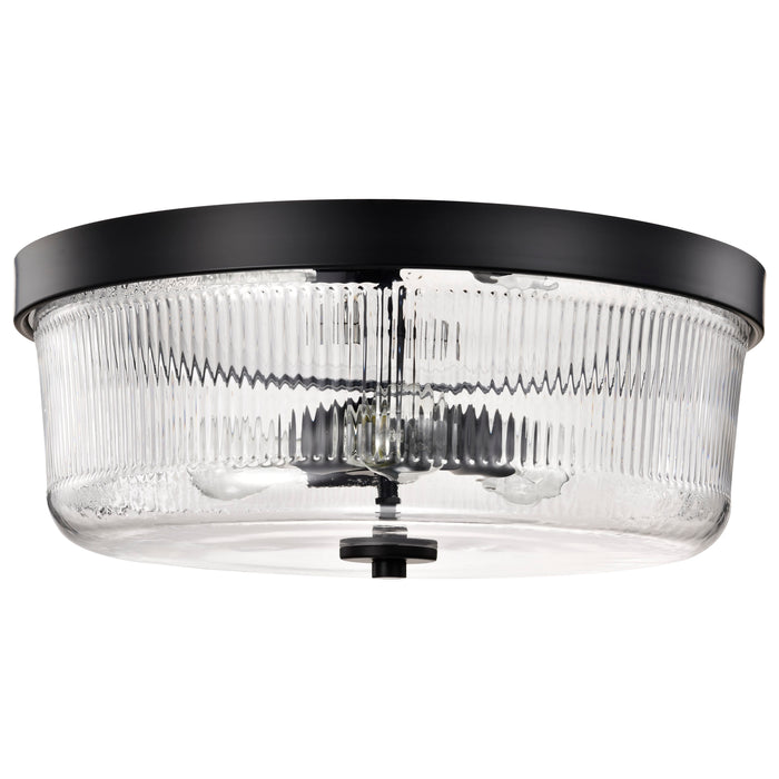 SATCO/NUVO Grayson Large Flush Mount Matte Black Finish Clear Ribbed Glass (60-8609)