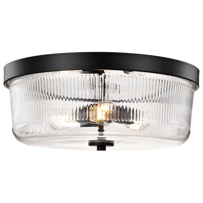 SATCO/NUVO Grayson Large Flush Mount Matte Black Finish Clear Ribbed Glass (60-8609)