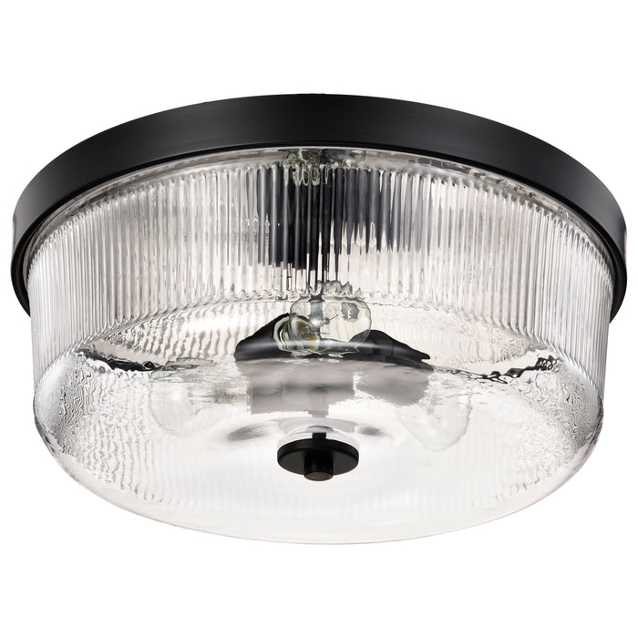 SATCO/NUVO Grayson Large Flush Mount Matte Black Finish Clear Ribbed Glass (60-8609)