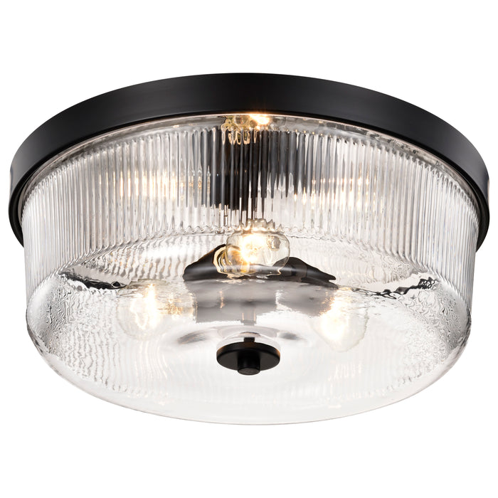 SATCO/NUVO Grayson Large Flush Mount Matte Black Finish Clear Ribbed Glass (60-8609)