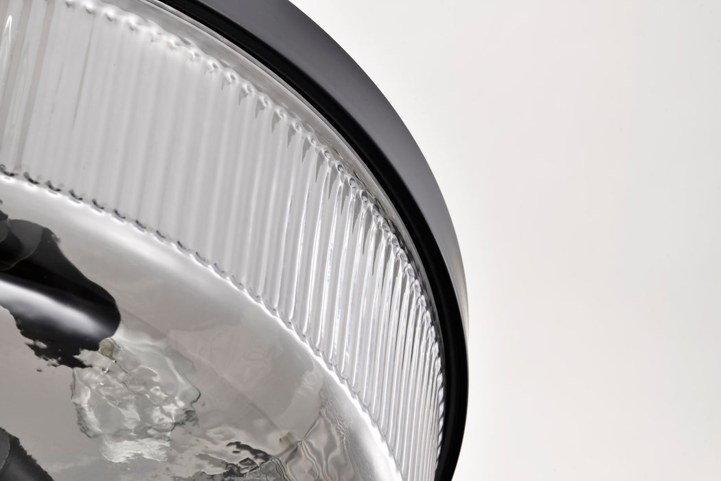SATCO/NUVO Grayson Large Flush Mount Matte Black Finish Clear Ribbed Glass (60-8609)