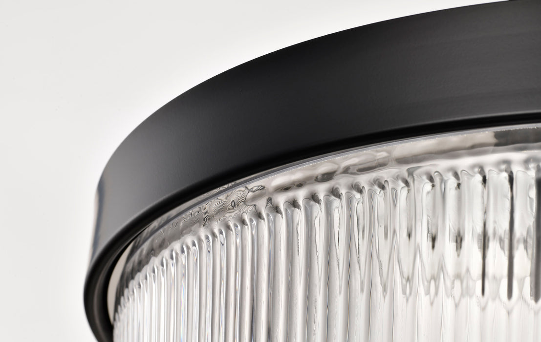 SATCO/NUVO Grayson Large Flush Mount Matte Black Finish Clear Ribbed Glass (60-8609)