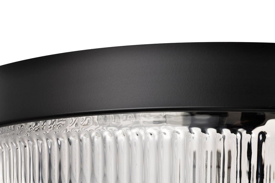 SATCO/NUVO Grayson Large Flush Mount Matte Black Finish Clear Ribbed Glass (60-8609)