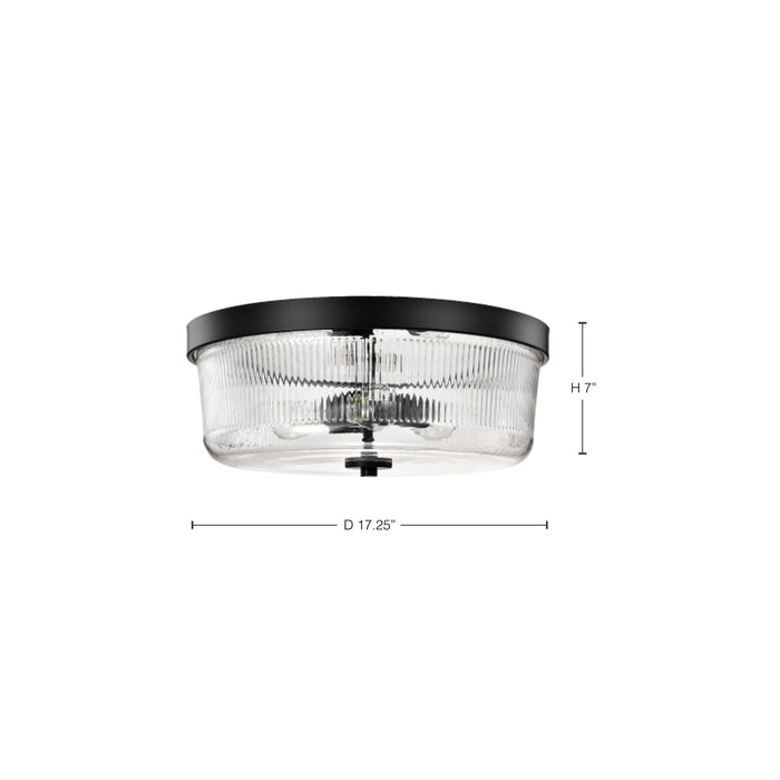SATCO/NUVO Grayson Large Flush Mount Matte Black Finish Clear Ribbed Glass (60-8609)
