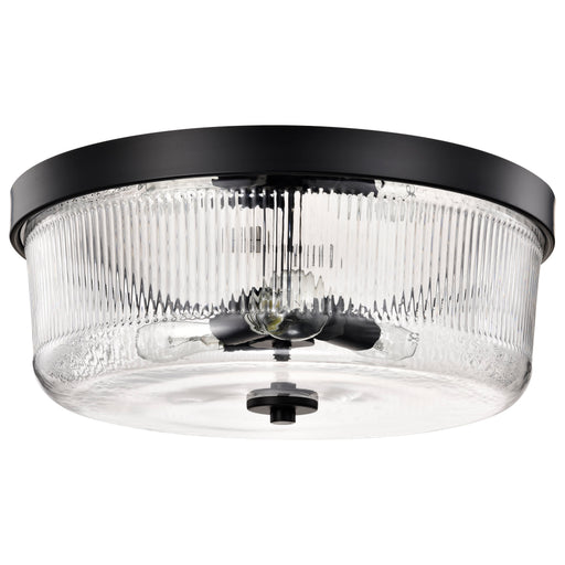 SATCO/NUVO Grayson Large Flush Mount Matte Black Finish Clear Ribbed Glass (60-8609)