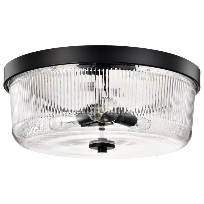 SATCO/NUVO Grayson Large Flush Mount Matte Black Finish Clear Ribbed Glass (60-8609)