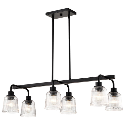 SATCO/NUVO Grayson 6 Light Island Pendant Matte Black Finish Clear Ribbed Glass (60-8610)