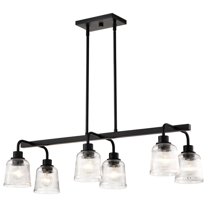 SATCO/NUVO Grayson 6 Light Island Pendant Matte Black Finish Clear Ribbed Glass (60-8610)