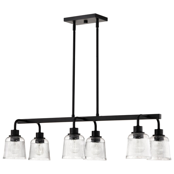 SATCO/NUVO Grayson 6 Light Island Pendant Matte Black Finish Clear Ribbed Glass (60-8610)