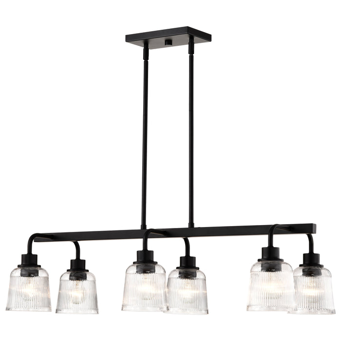 SATCO/NUVO Grayson 6 Light Island Pendant Matte Black Finish Clear Ribbed Glass (60-8610)