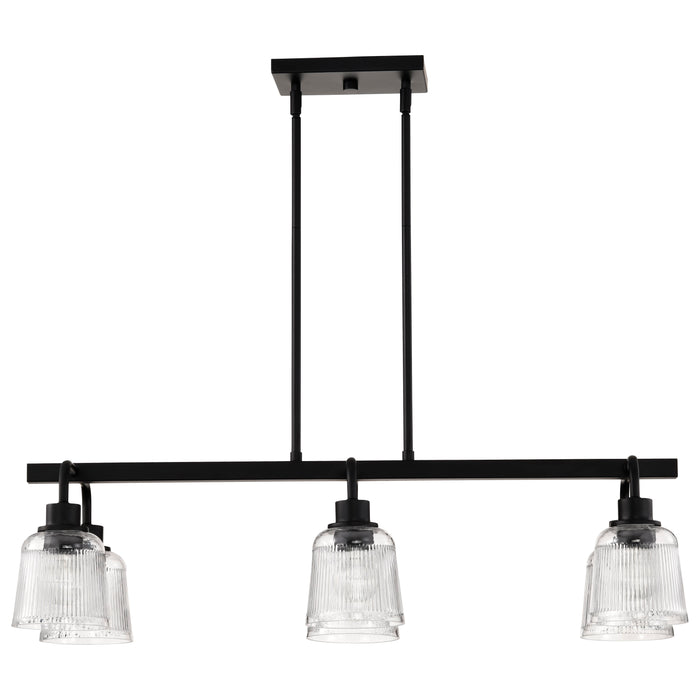 SATCO/NUVO Grayson 6 Light Island Pendant Matte Black Finish Clear Ribbed Glass (60-8610)