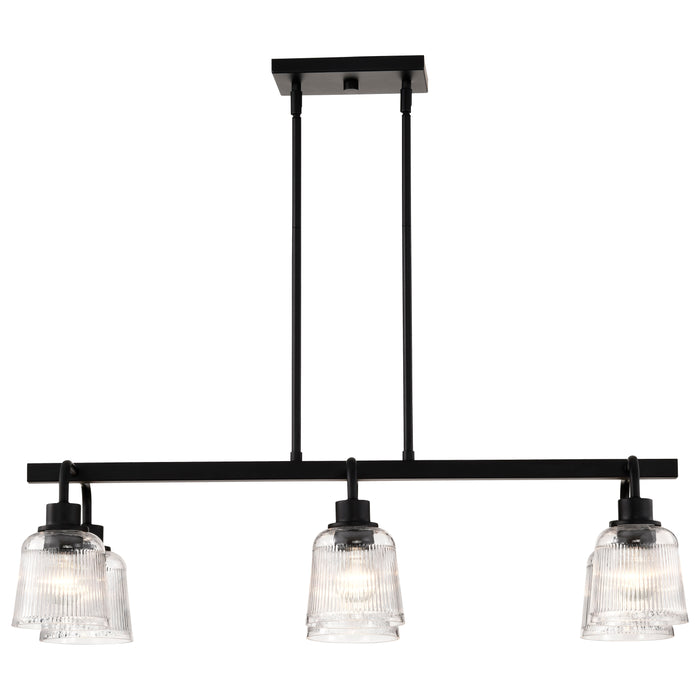 SATCO/NUVO Grayson 6 Light Island Pendant Matte Black Finish Clear Ribbed Glass (60-8610)