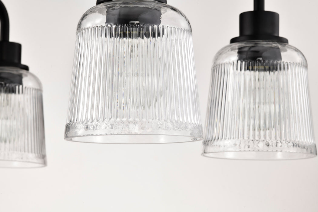 SATCO/NUVO Grayson 6 Light Island Pendant Matte Black Finish Clear Ribbed Glass (60-8610)