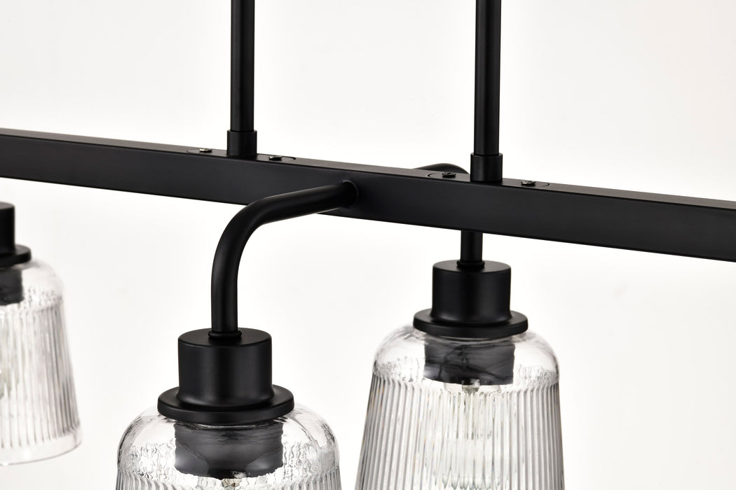 SATCO/NUVO Grayson 6 Light Island Pendant Matte Black Finish Clear Ribbed Glass (60-8610)