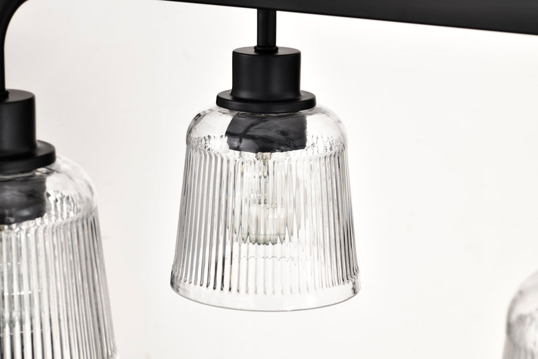 SATCO/NUVO Grayson 6 Light Island Pendant Matte Black Finish Clear Ribbed Glass (60-8610)