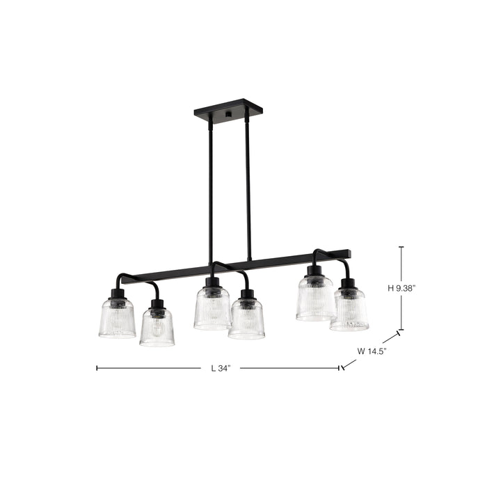 SATCO/NUVO Grayson 6 Light Island Pendant Matte Black Finish Clear Ribbed Glass (60-8610)
