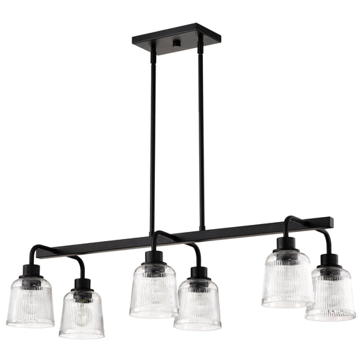 SATCO/NUVO Grayson 6 Light Island Pendant Matte Black Finish Clear Ribbed Glass (60-8610)