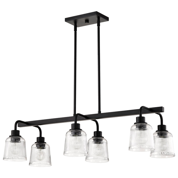 SATCO/NUVO Grayson 6 Light Island Pendant Matte Black Finish Clear Ribbed Glass (60-8610)