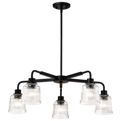 SATCO/NUVO Grayson 5 Light Chandelier Matte Black Finish Clear Ribbed Glass (60-8611)