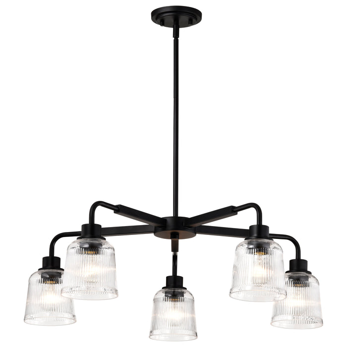 SATCO/NUVO Grayson 5 Light Chandelier Matte Black Finish Clear Ribbed Glass (60-8611)