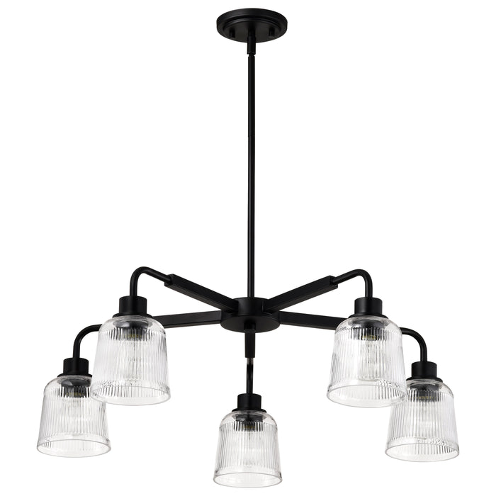 SATCO/NUVO Grayson 5 Light Chandelier Matte Black Finish Clear Ribbed Glass (60-8611)