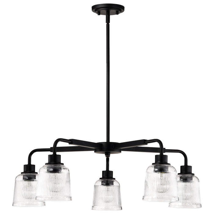 SATCO/NUVO Grayson 5 Light Chandelier Matte Black Finish Clear Ribbed Glass (60-8611)