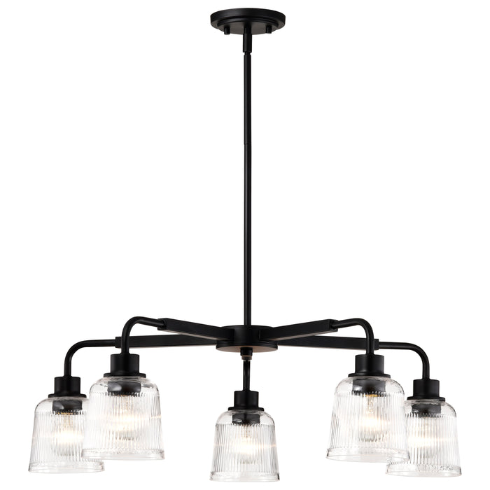 SATCO/NUVO Grayson 5 Light Chandelier Matte Black Finish Clear Ribbed Glass (60-8611)