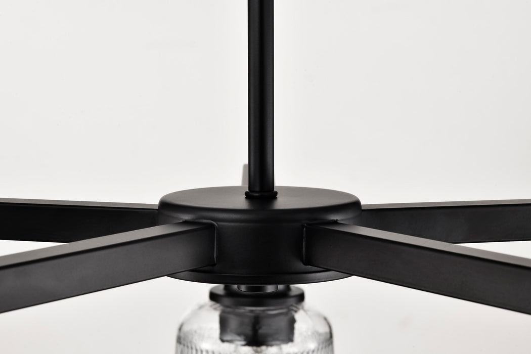 SATCO/NUVO Grayson 5 Light Chandelier Matte Black Finish Clear Ribbed Glass (60-8611)