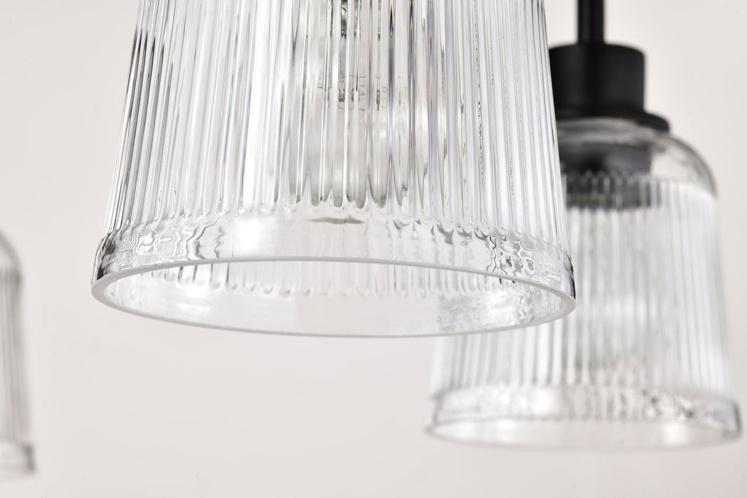 SATCO/NUVO Grayson 5 Light Chandelier Matte Black Finish Clear Ribbed Glass (60-8611)