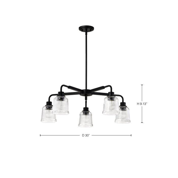 SATCO/NUVO Grayson 5 Light Chandelier Matte Black Finish Clear Ribbed Glass (60-8611)