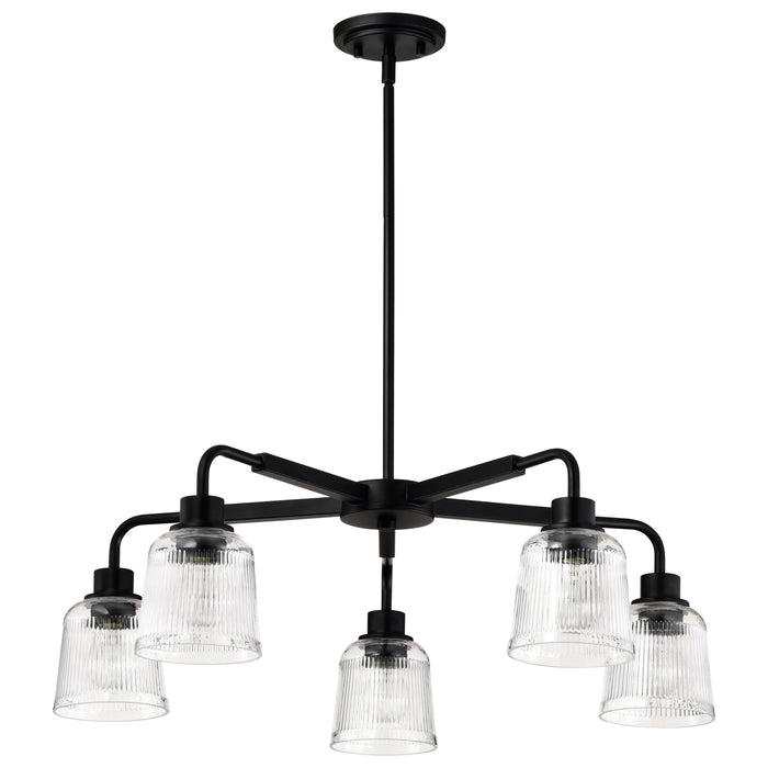 SATCO/NUVO Grayson 5 Light Chandelier Matte Black Finish Clear Ribbed Glass (60-8611)