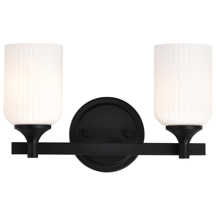 SATCO/NUVO Solara 2 Light Vanity Matte Black Finish Frosted Ribbed Glass (60-8642)