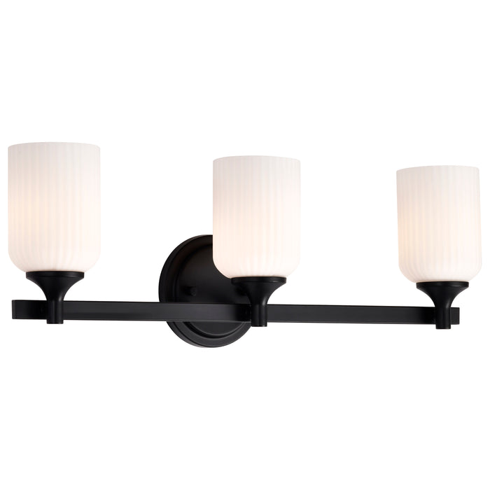 SATCO/NUVO Solara 3 Light Vanity Matte Black Finish Frosted Ribbed Glass (60-8643)