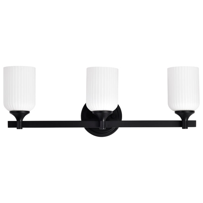 SATCO/NUVO Solara 3 Light Vanity Matte Black Finish Frosted Ribbed Glass (60-8643)