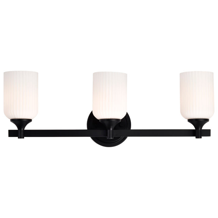 SATCO/NUVO Solara 3 Light Vanity Matte Black Finish Frosted Ribbed Glass (60-8643)