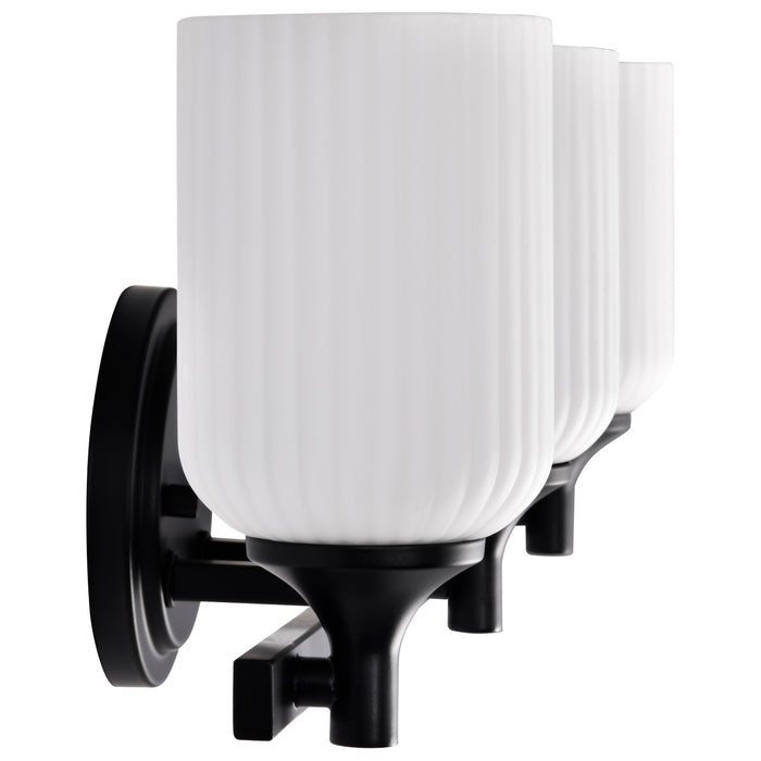 SATCO/NUVO Solara 3 Light Vanity Matte Black Finish Frosted Ribbed Glass (60-8643)