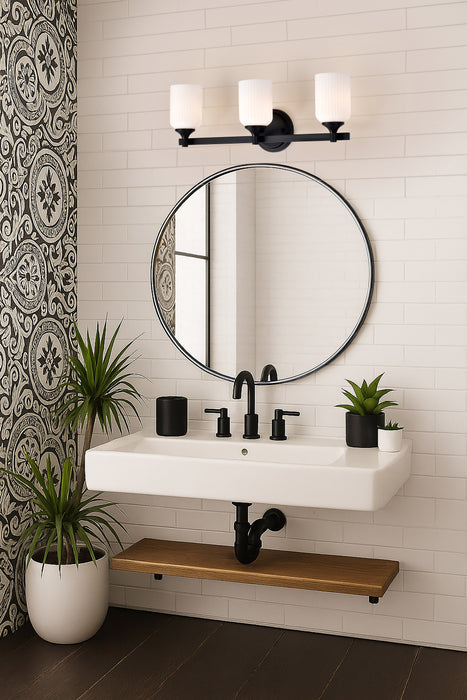 SATCO/NUVO Solara 3 Light Vanity Matte Black Finish Frosted Ribbed Glass (60-8643)