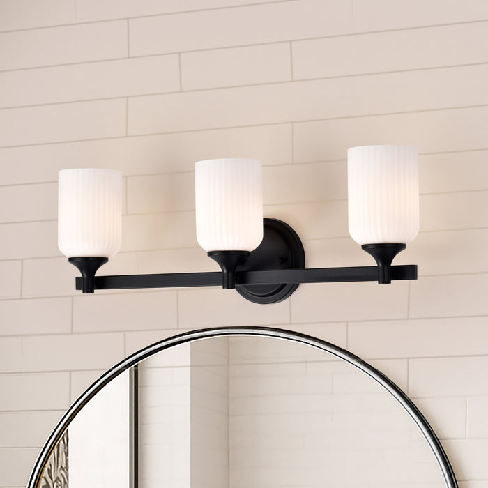 SATCO/NUVO Solara 3 Light Vanity Matte Black Finish Frosted Ribbed Glass (60-8643)