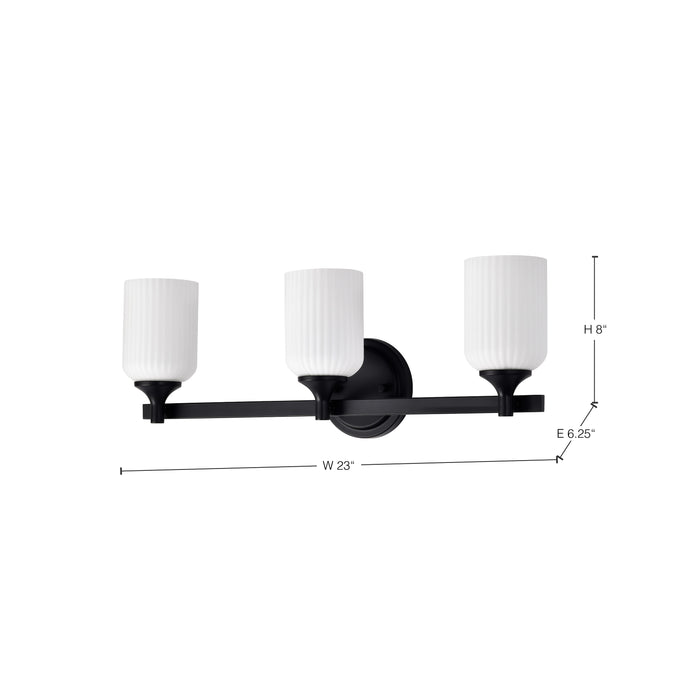 SATCO/NUVO Solara 3 Light Vanity Matte Black Finish Frosted Ribbed Glass (60-8643)