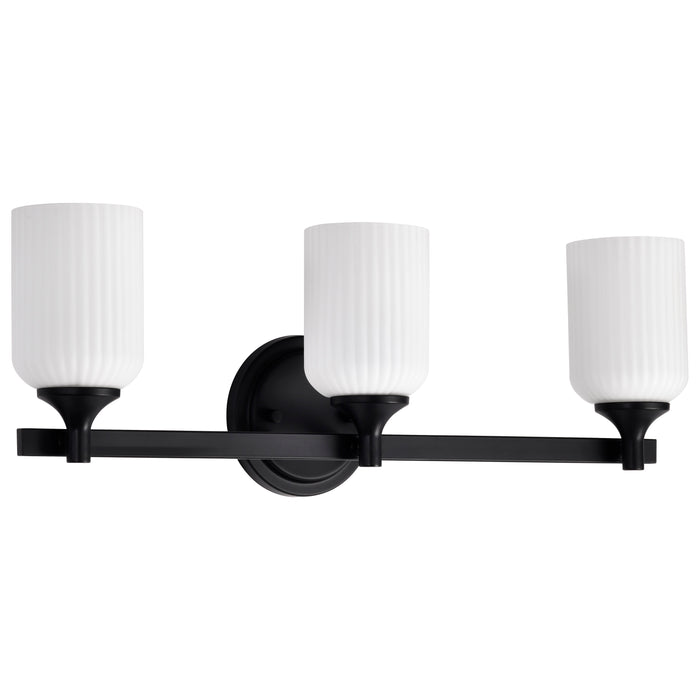 SATCO/NUVO Solara 3 Light Vanity Matte Black Finish Frosted Ribbed Glass (60-8643)