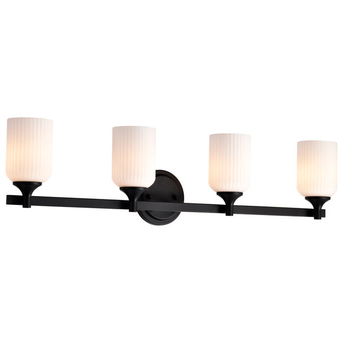 SATCO/NUVO Solara 4 Light Vanity Matte Black Finish Frosted Ribbed Glass (60-8644)