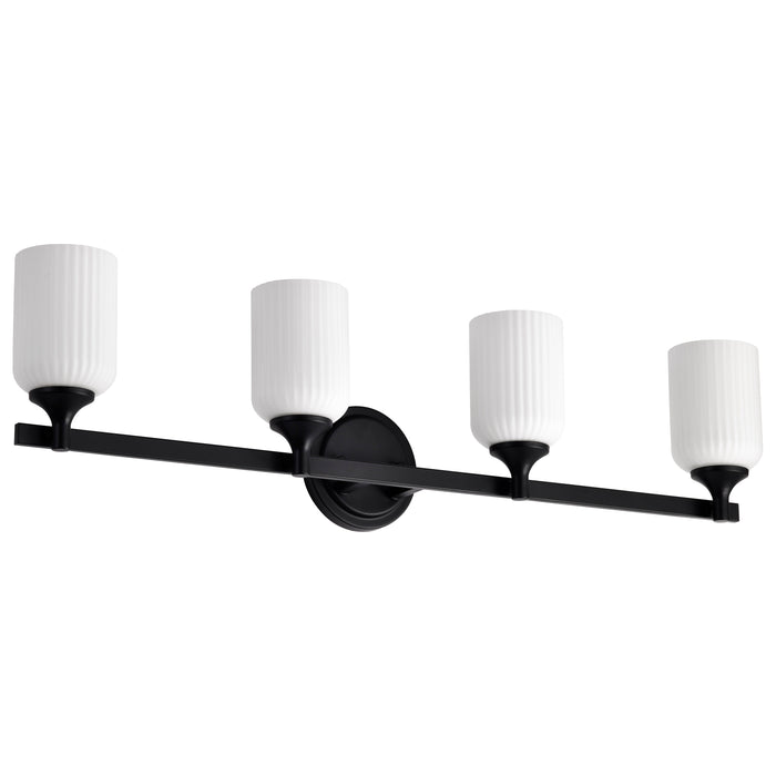 SATCO/NUVO Solara 4 Light Vanity Matte Black Finish Frosted Ribbed Glass (60-8644)