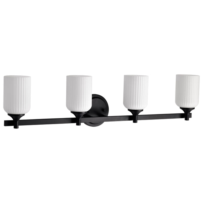 SATCO/NUVO Solara 4 Light Vanity Matte Black Finish Frosted Ribbed Glass (60-8644)