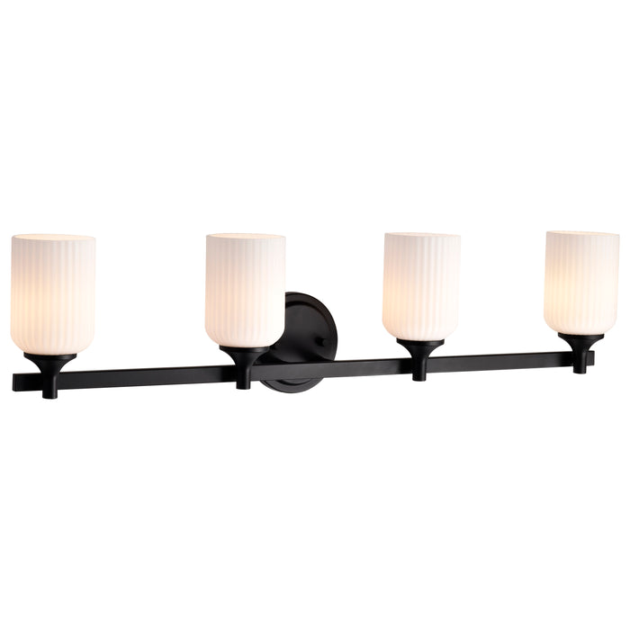 SATCO/NUVO Solara 4 Light Vanity Matte Black Finish Frosted Ribbed Glass (60-8644)