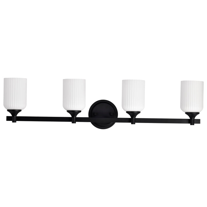SATCO/NUVO Solara 4 Light Vanity Matte Black Finish Frosted Ribbed Glass (60-8644)