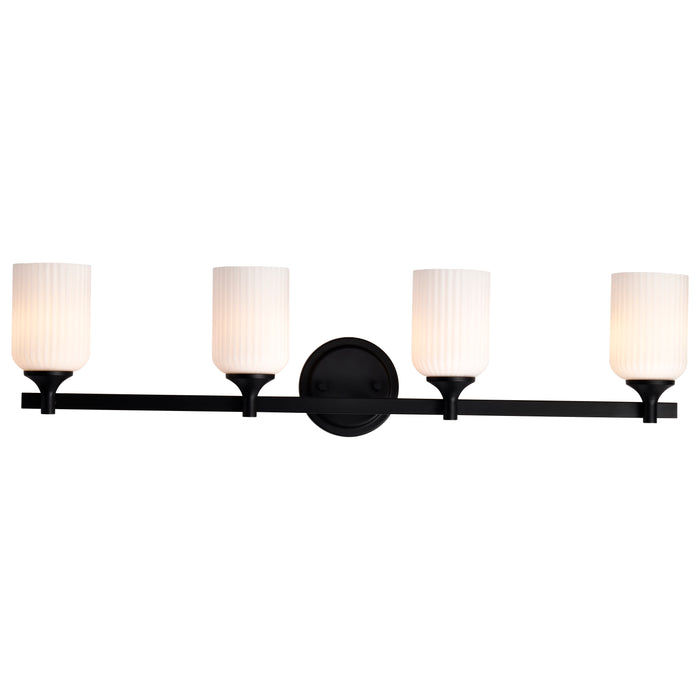 SATCO/NUVO Solara 4 Light Vanity Matte Black Finish Frosted Ribbed Glass (60-8644)